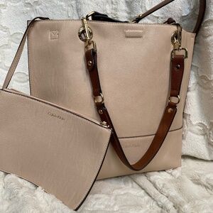 Calvin Klein reversible faux leather tote with removable clip on pouch